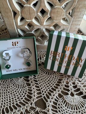 bp Green Crystal Drop Hoop Earrings with Silver-Tone Accents